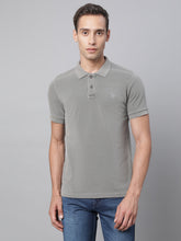 Mens Grey Collar Neck Solid T-Shirt