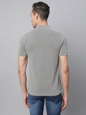 Mens Grey Collar Neck Solid T-Shirt