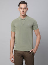Mens Olive Solid Half Sleeve Polo Neck Slim Fit T-Shirt