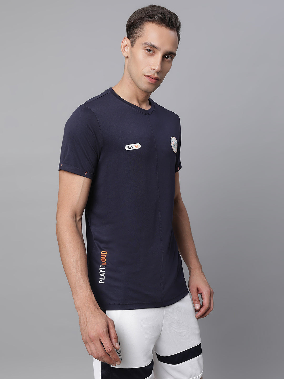 Mens Navy Blue Round Neck Solid T-Shirt - Global Republic