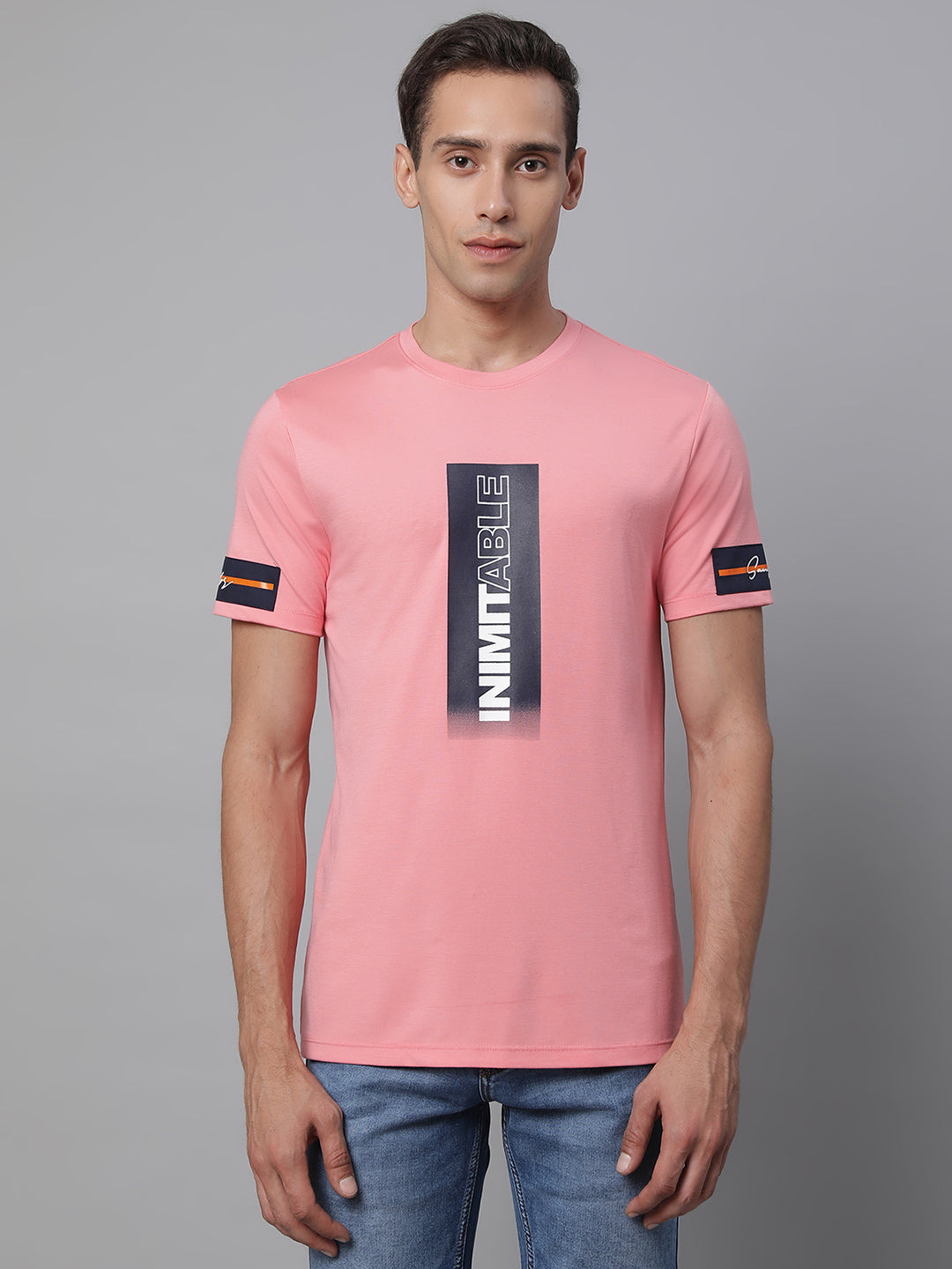 Pink Round Neck Printed T-Shirt - Global Republic