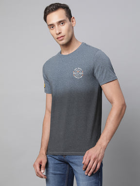 Mens Navy Blue Round Neck Solid T-Shirt