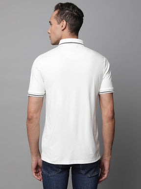 Mens White Collar Neck Solid Slim Fit T-Shirt