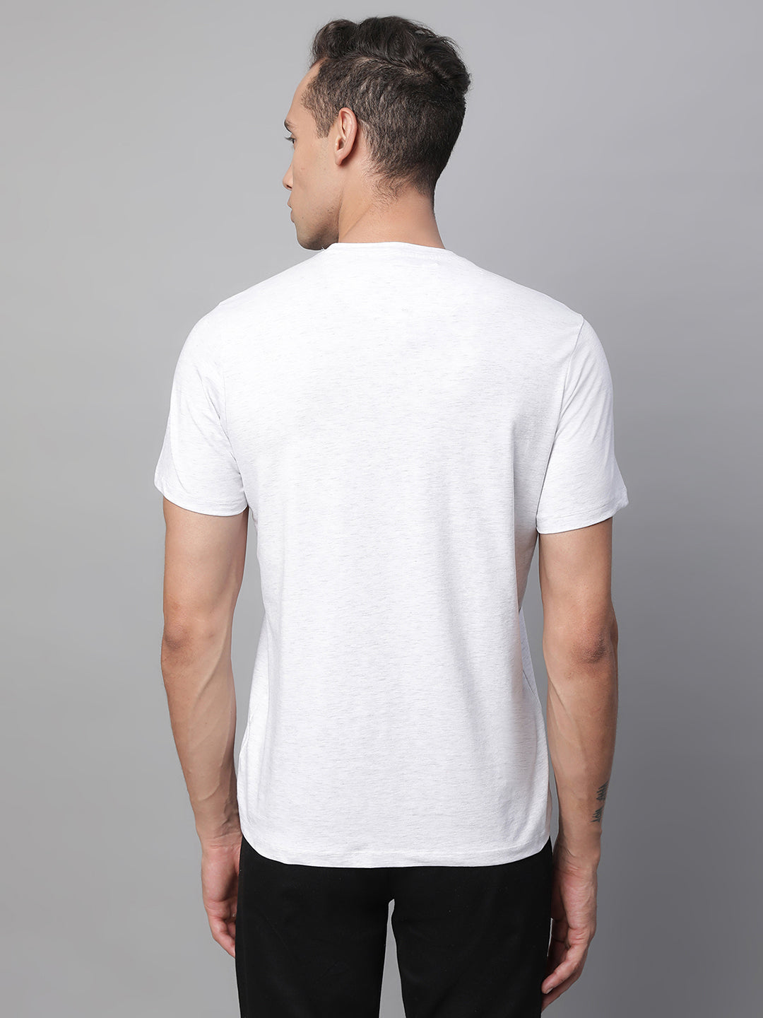Mens Ecru Round Neck Printed T-Shirt