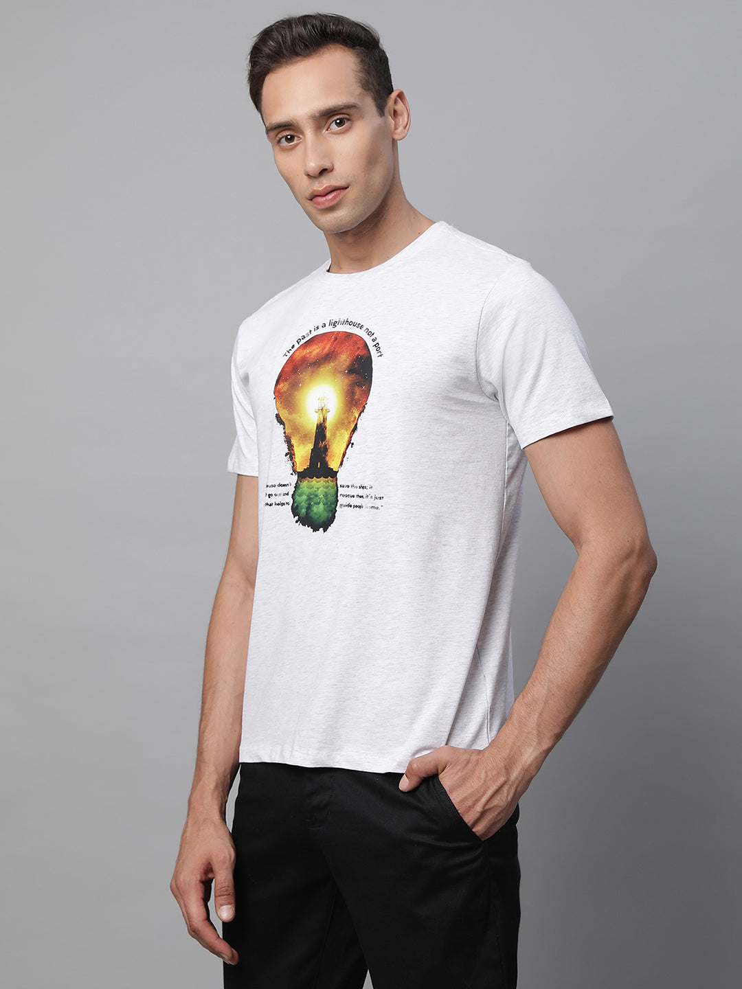 Mens Ecru Round Neck Printed T-Shirt - Global Republic