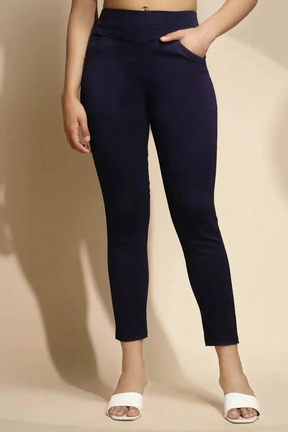 Buy Women Navy Blue Mid-Rise Stretchable Jegging - Global Republic