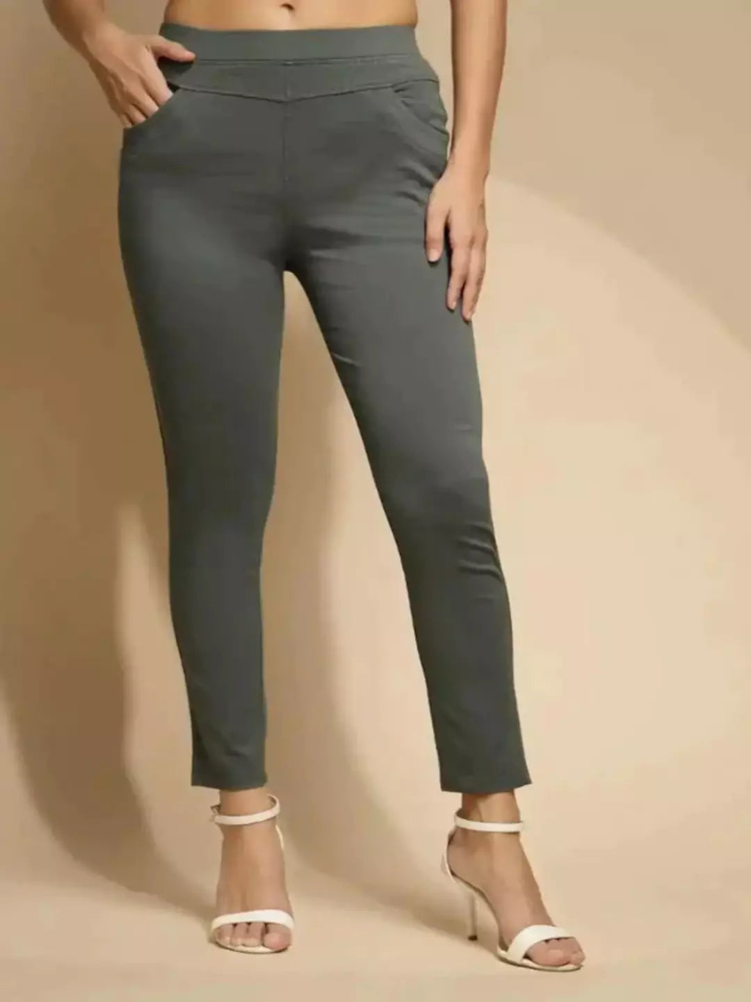 Women Olive Green Mid-Rise Full Length Stretchable Jegging