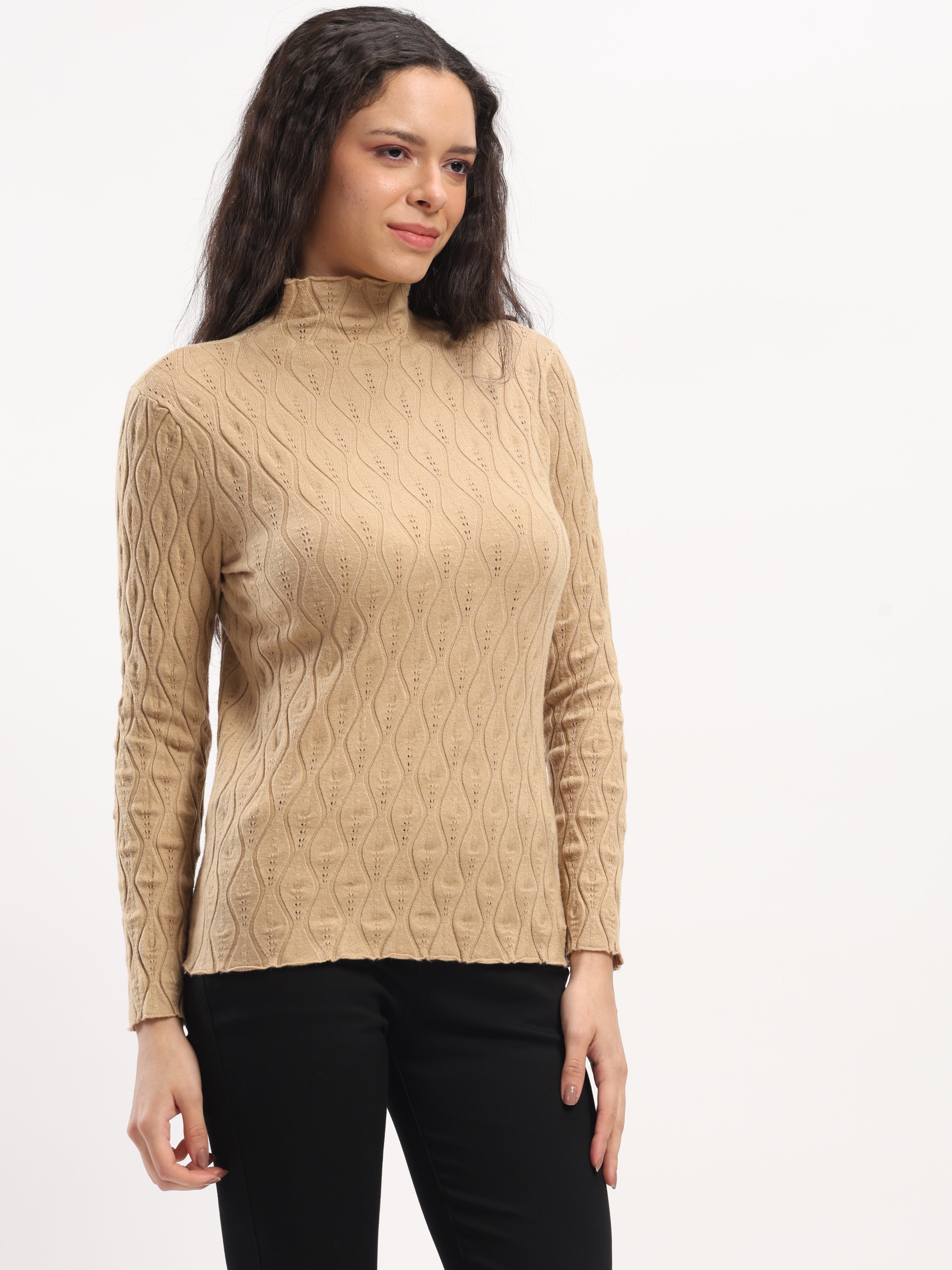 Khaki Solid Knitted Slim Fit Skivvy - Global Republic