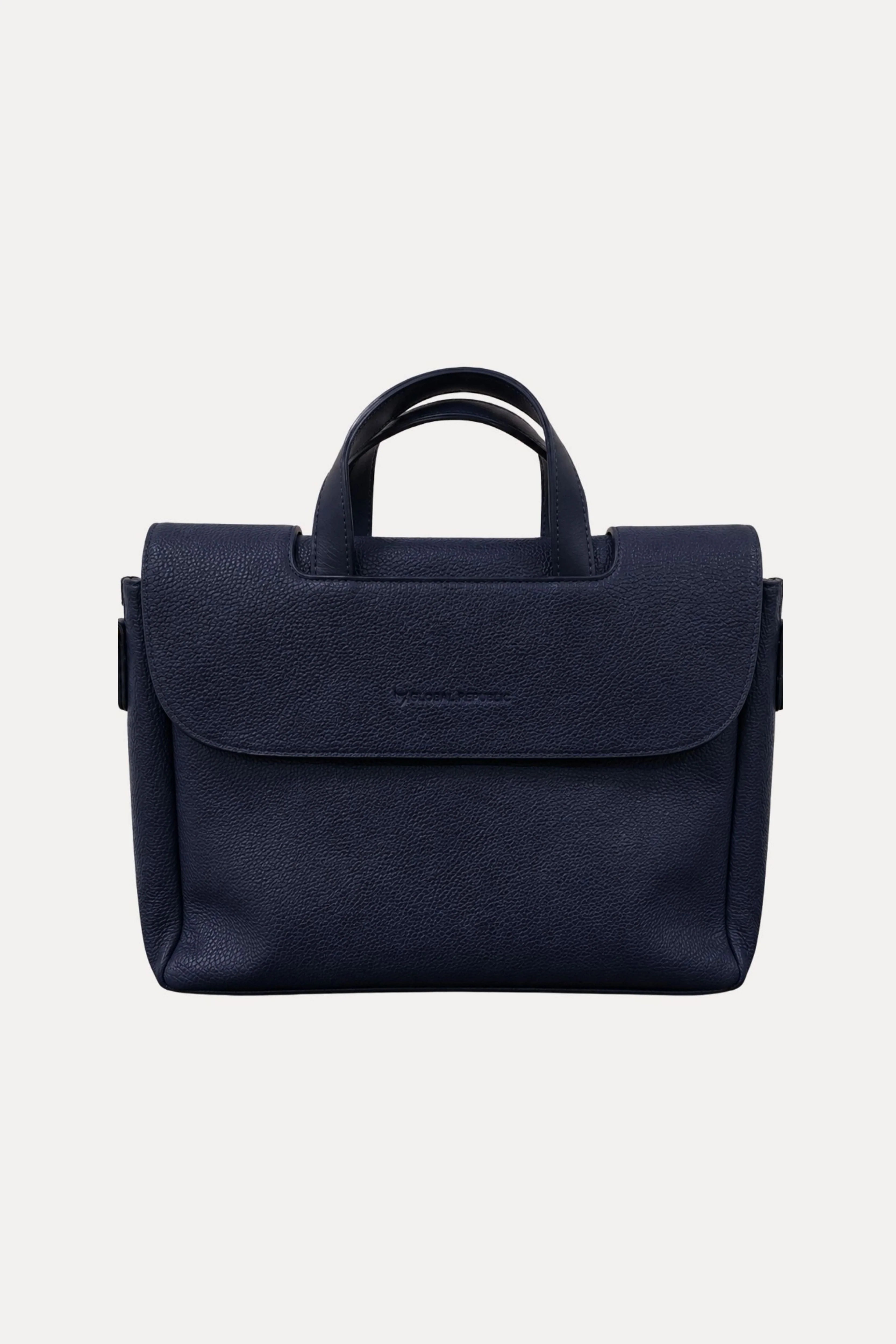 Navy Leather Laptop Briefcase-Global Republic