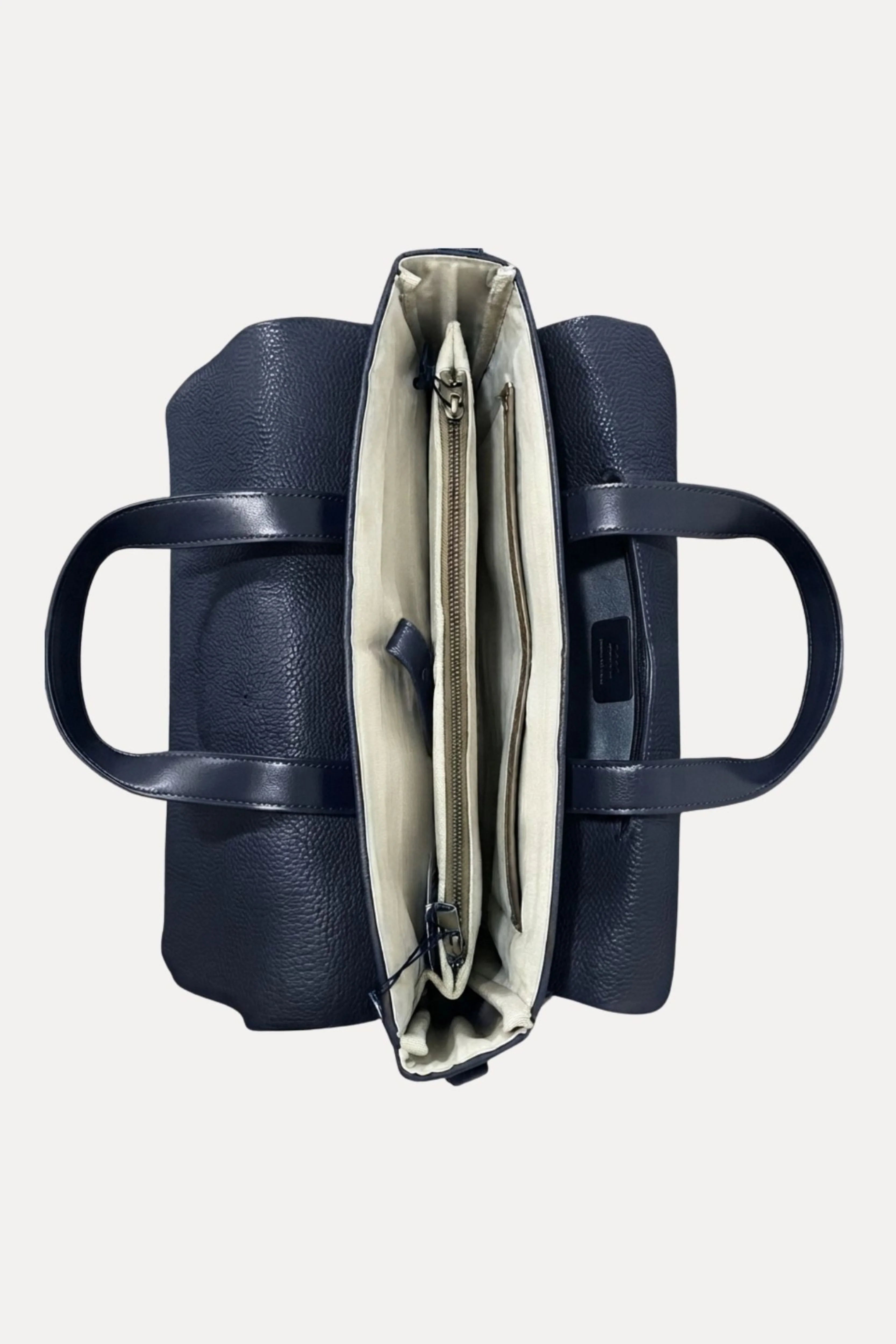 Navy Leather Laptop Briefcase-Global Republic