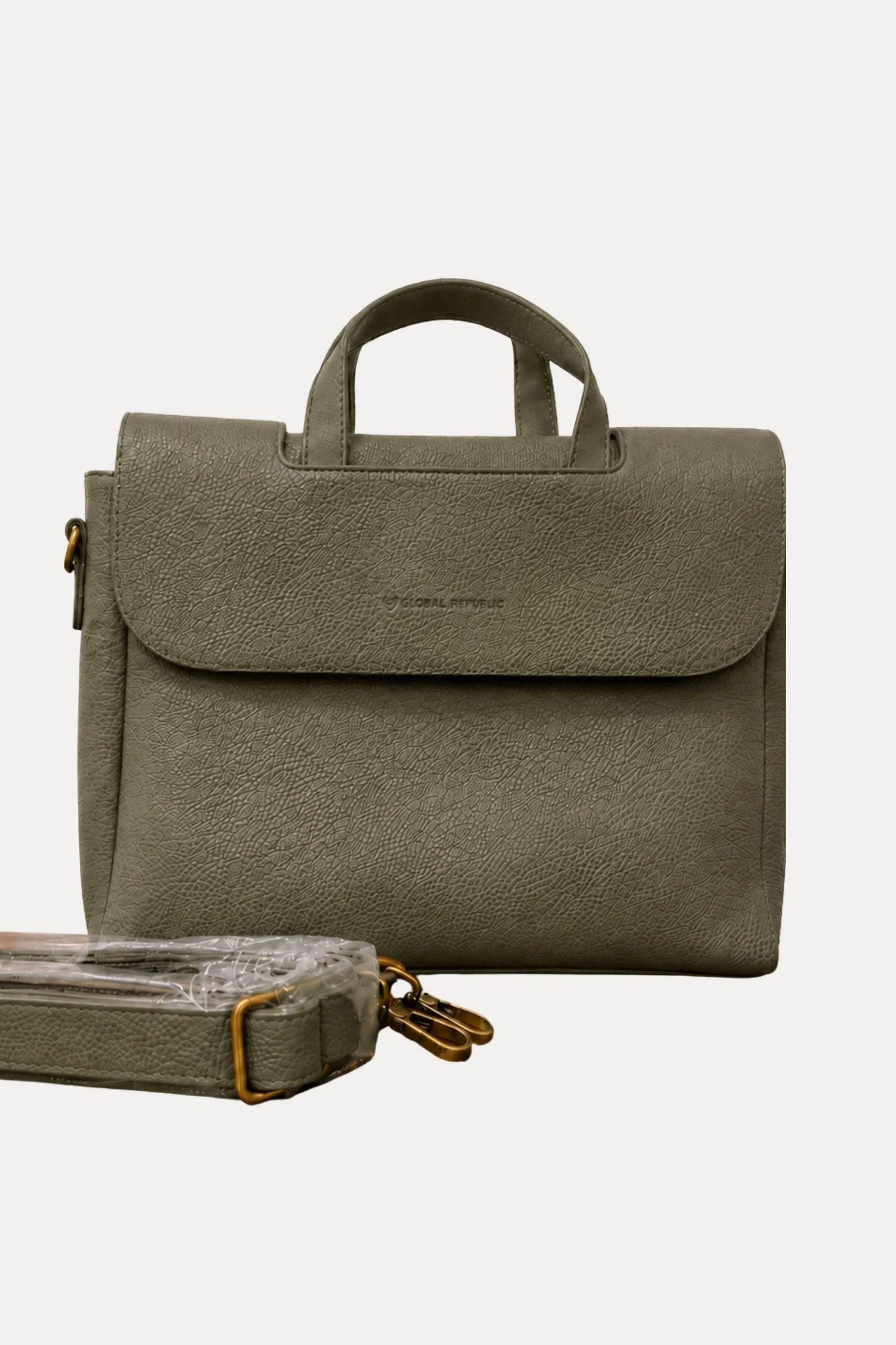 Olive Leather Laptop Bag-Global Republic