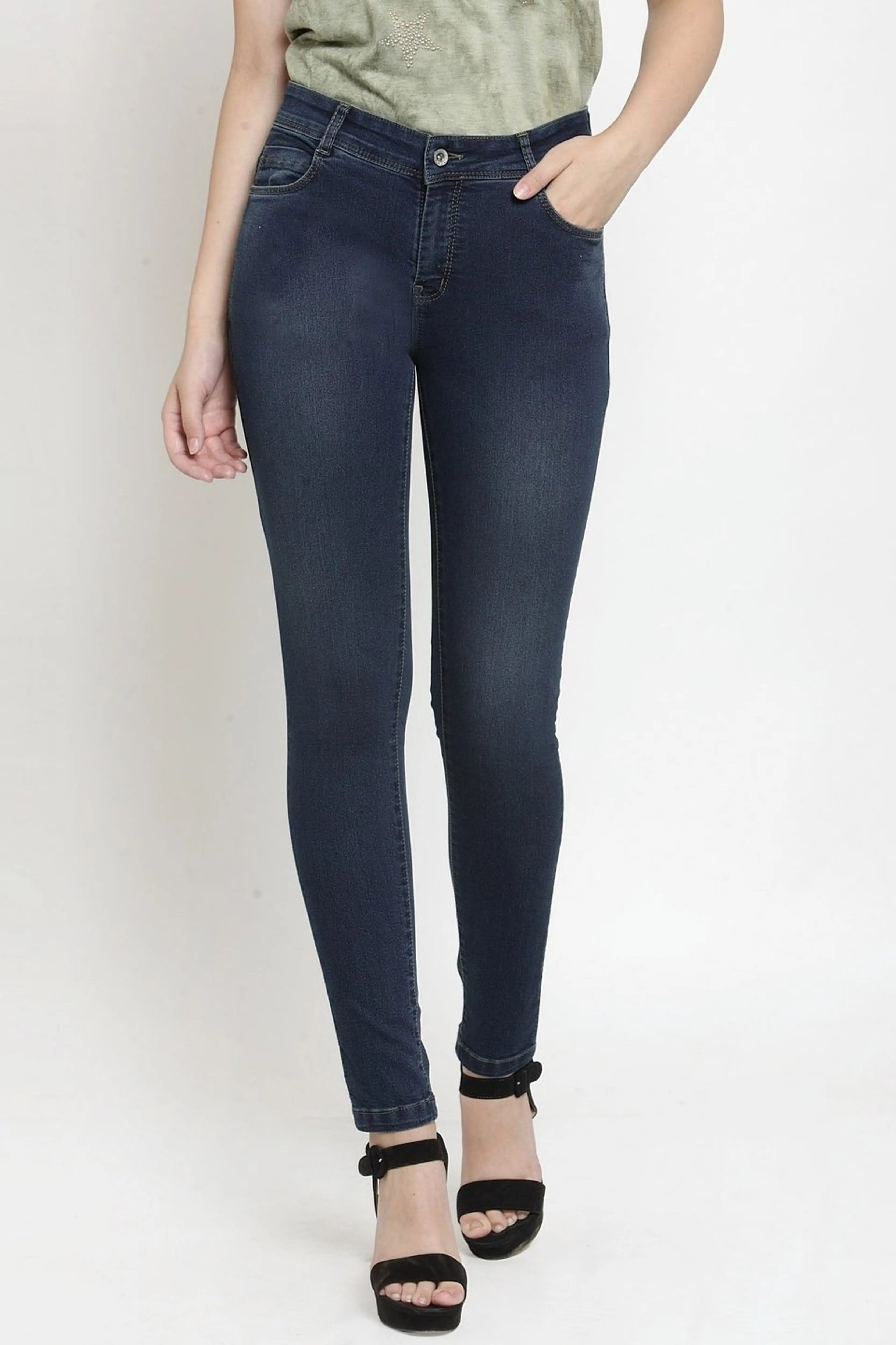 Blue Slim Fit Cotton Blend Jeans - Global Republic
