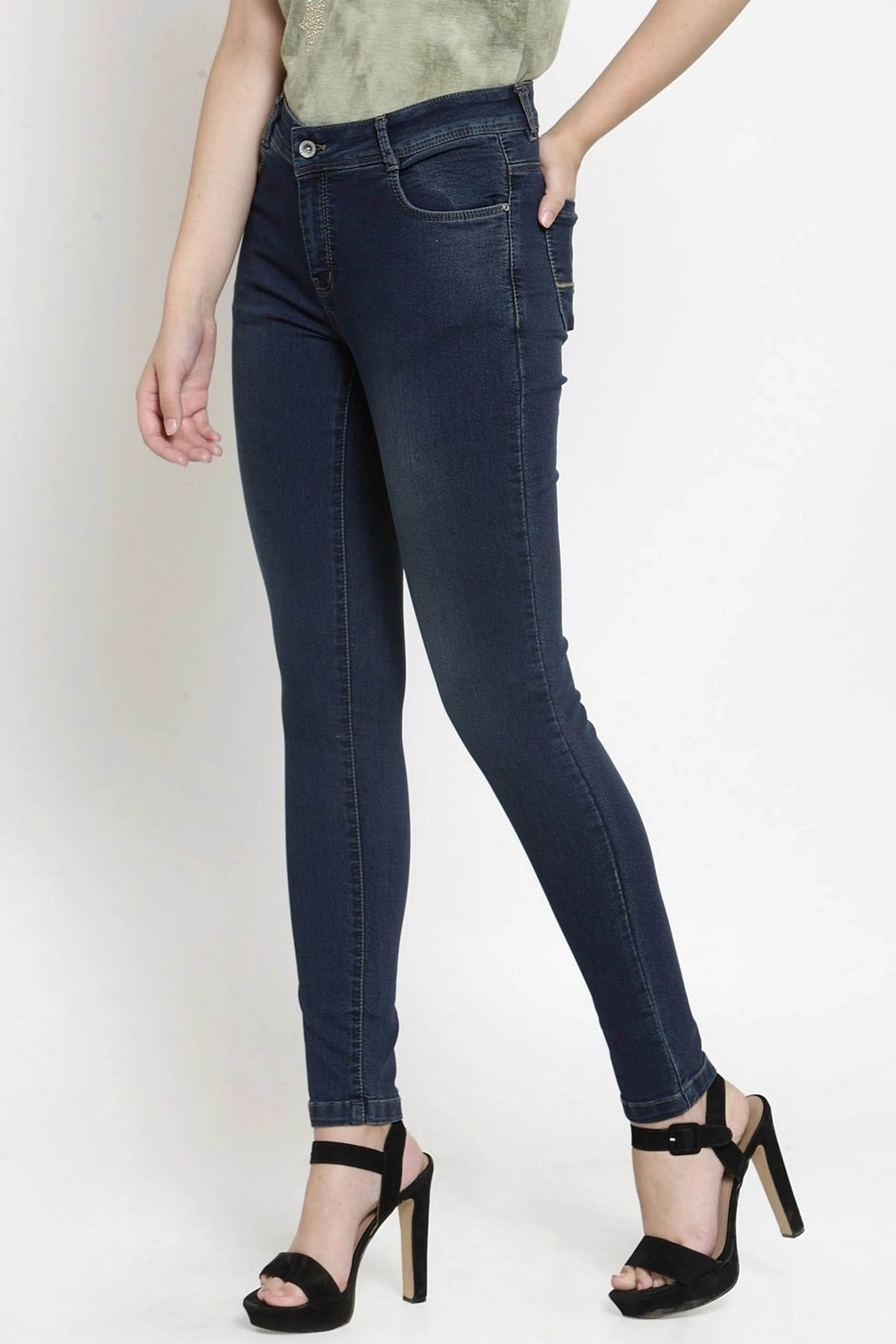 Blue Slim Fit Cotton Blend Jeans - Global Republic