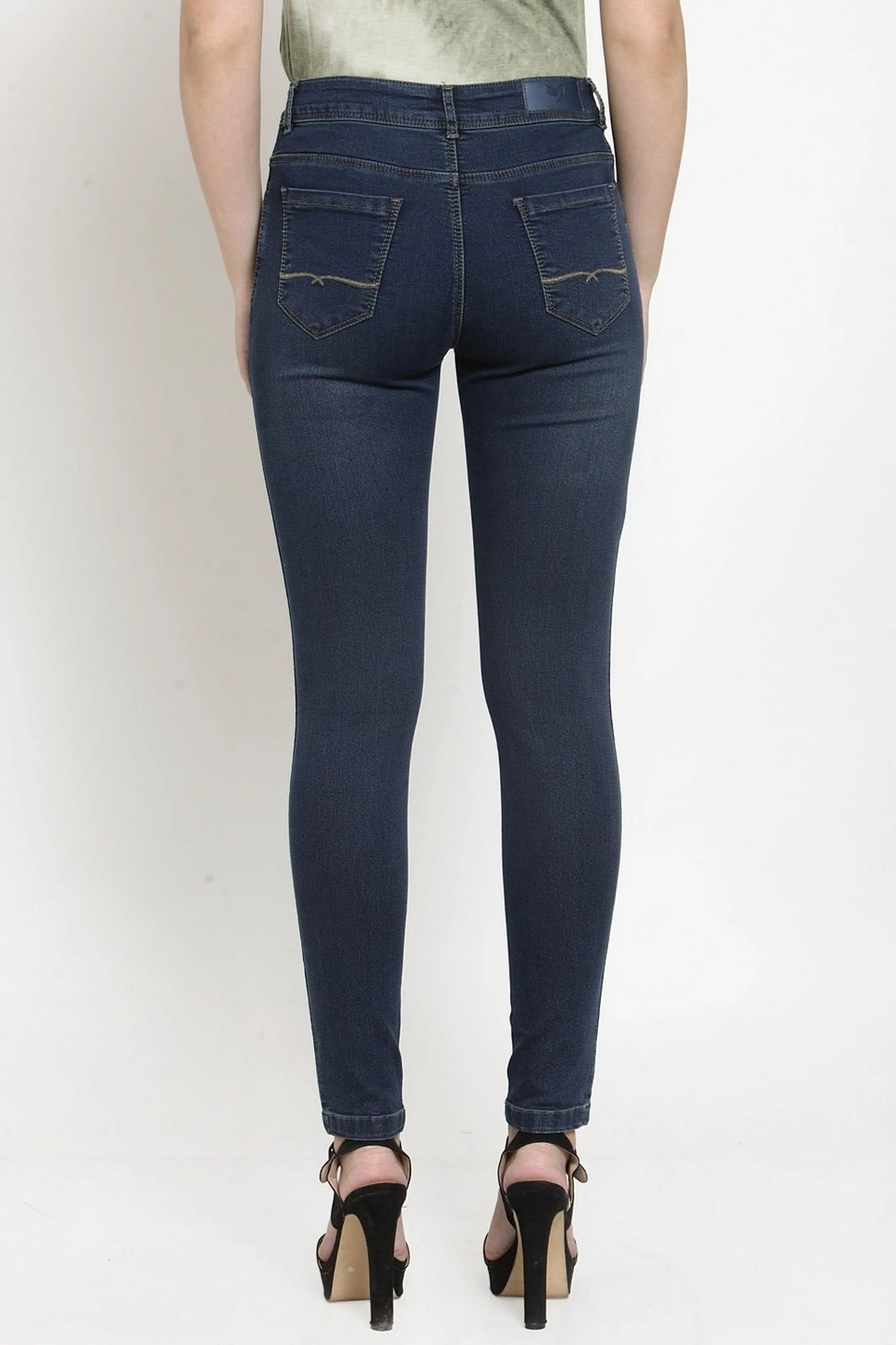 Blue Slim Fit Cotton Blend Jeans - Global Republic