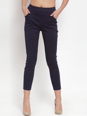 Navy Check Stretchable Jeggings