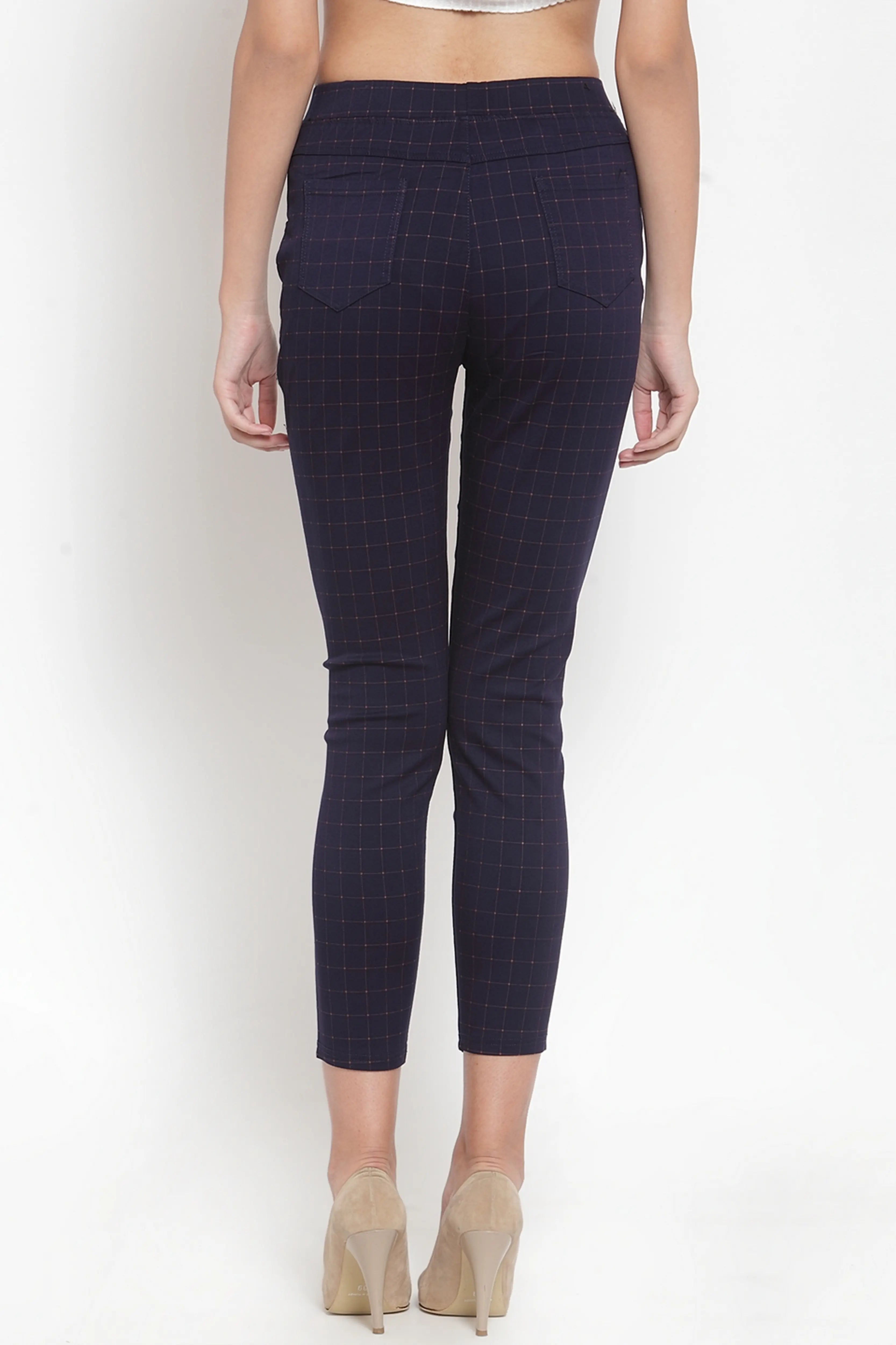 Navy Check Stretchable Jeggings - Global Republic