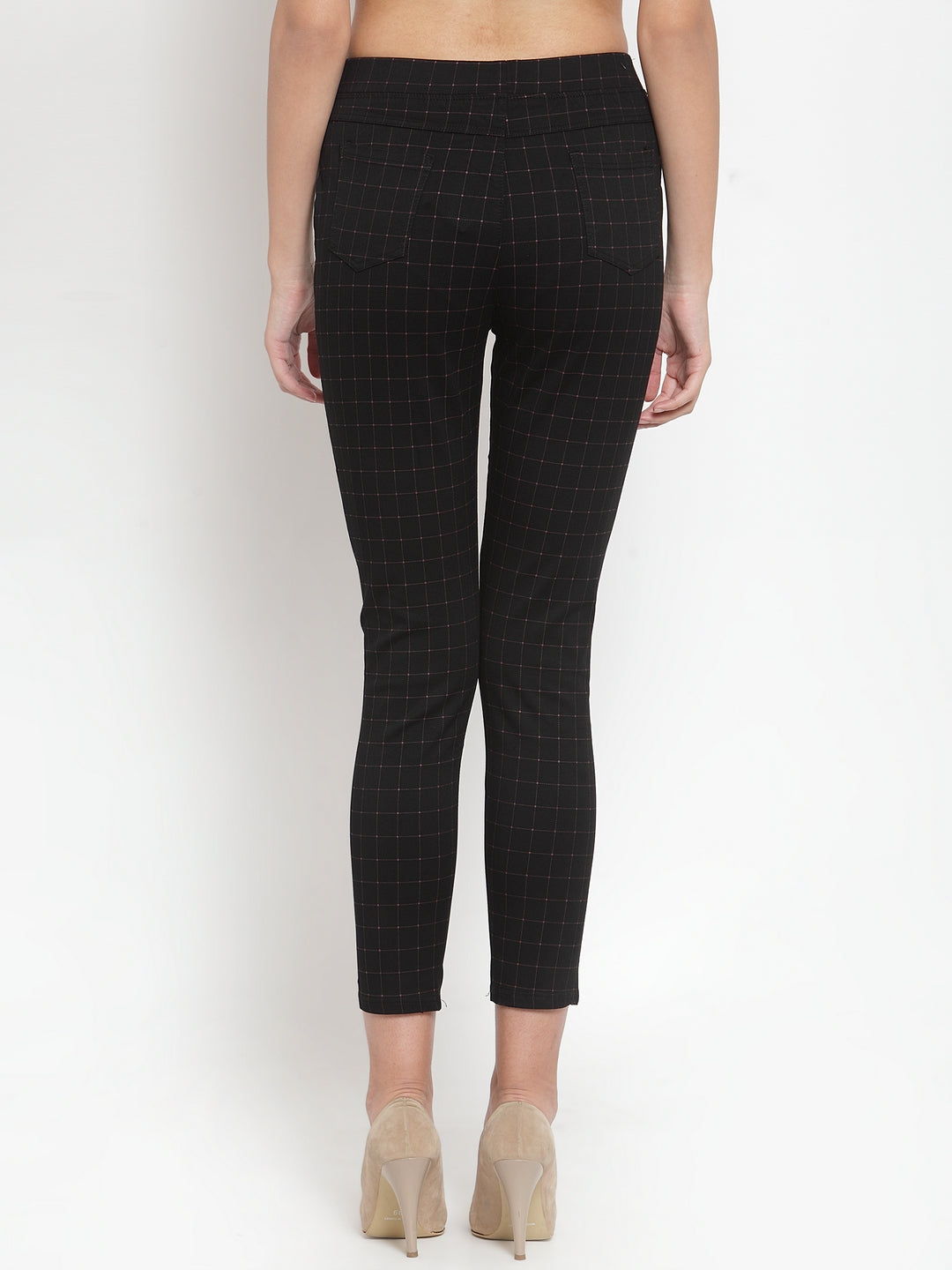 Women Checked Mid Rise Black Stretchable Jegging
