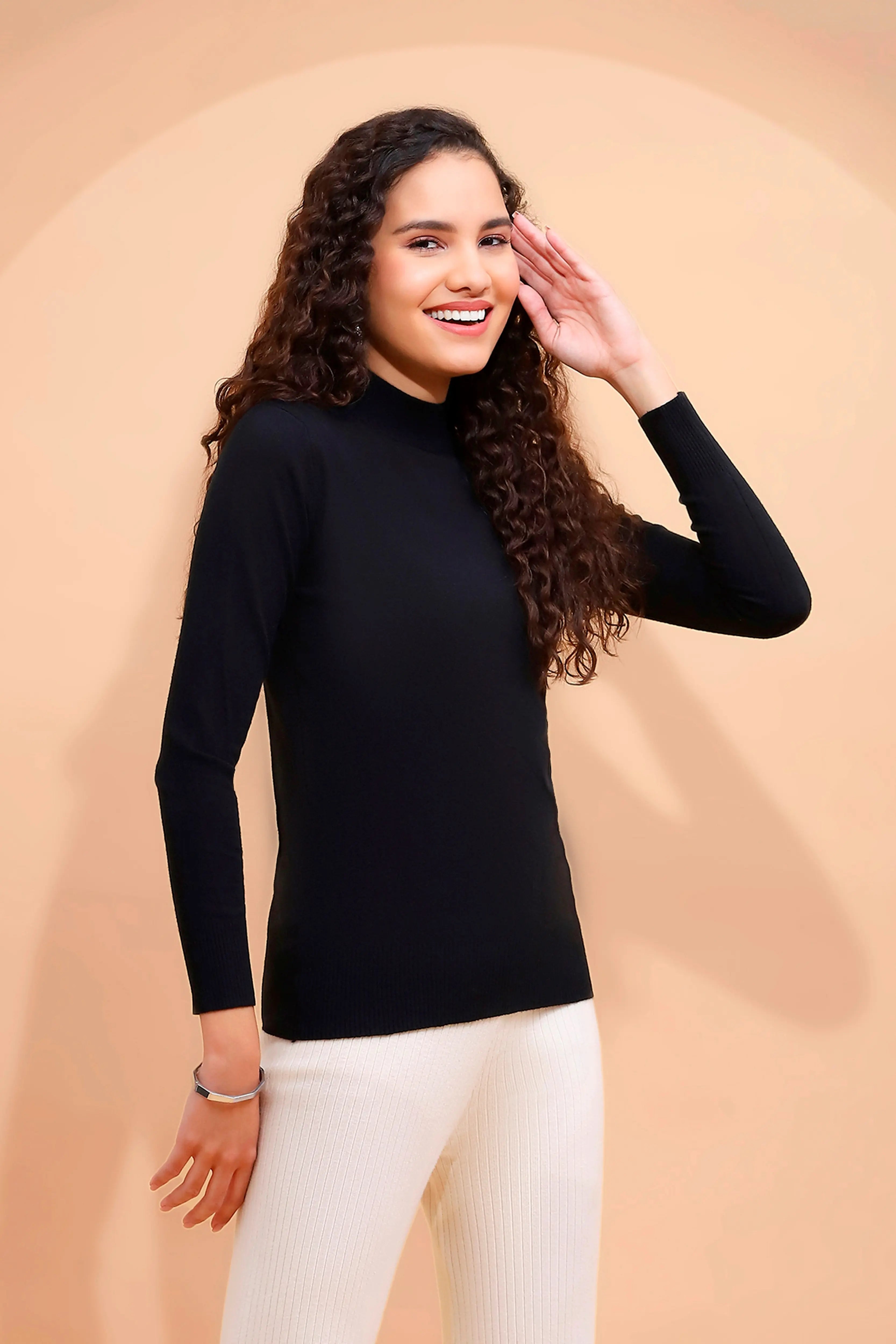Black Turtle Neck Slim Skivvy Pullover - Global Republic
