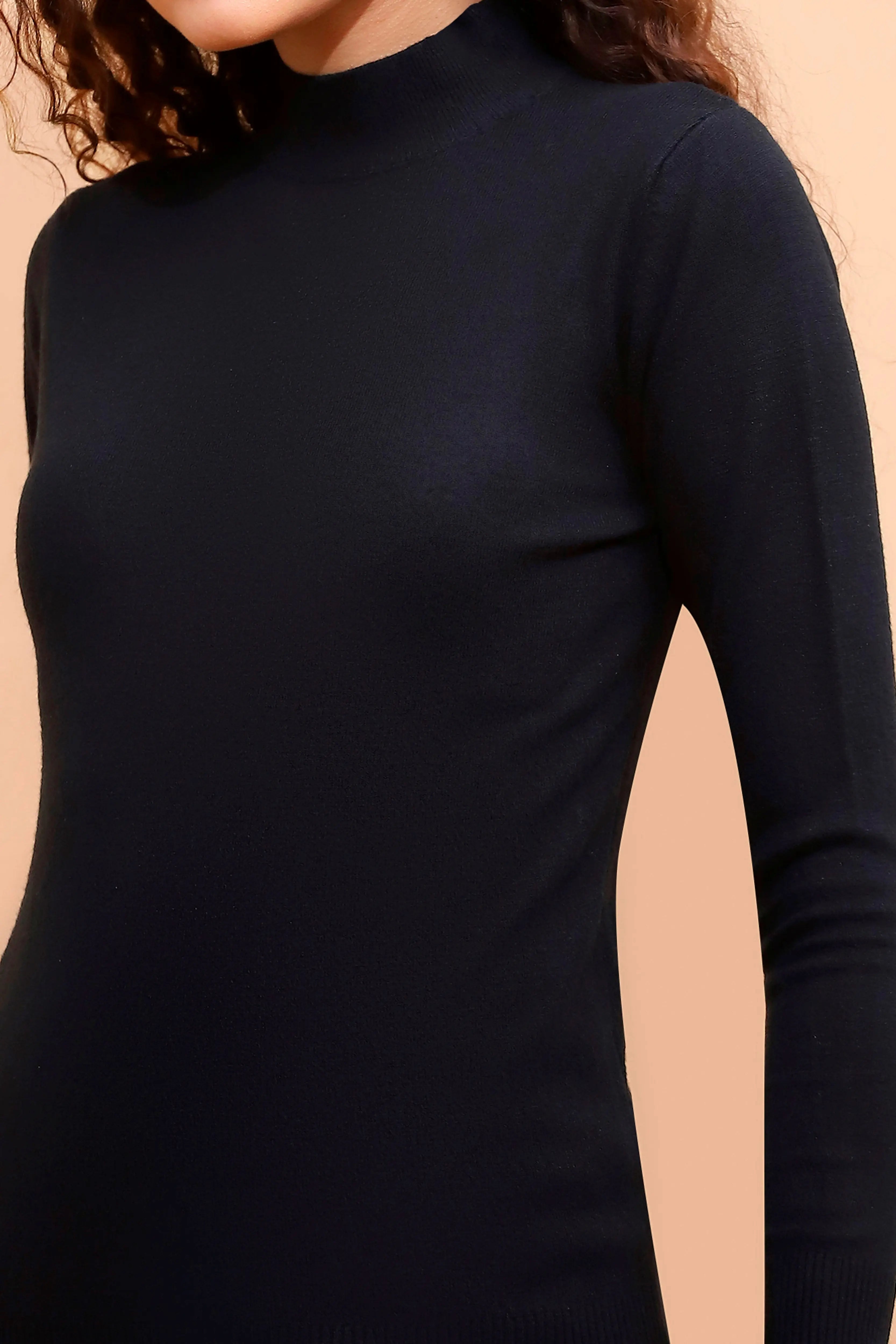Black Turtle Neck Slim Skivvy Pullover - Global Republic