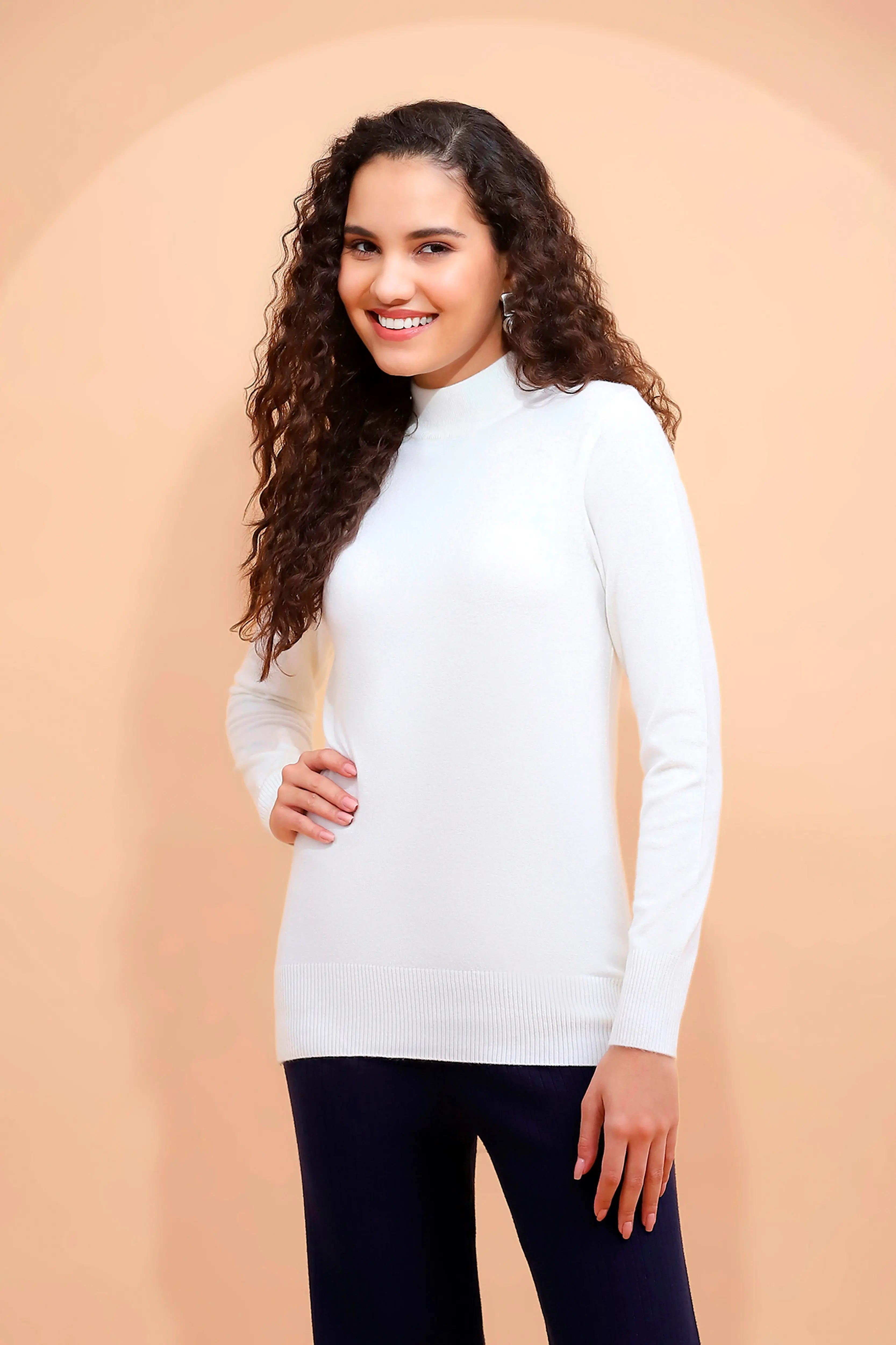 Ecru Turtle Neck Slim Skivvy Pullover - Global Republic