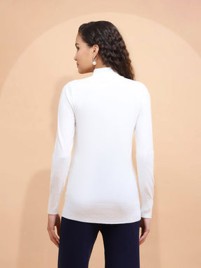 Ecru Turtle Neck Slim Skivvy Pullover