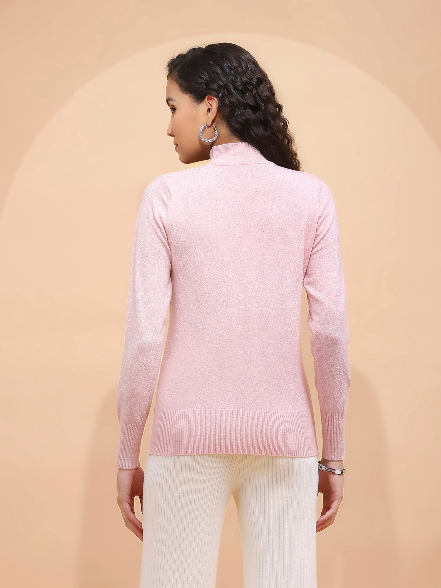 Pink Silver Turtle Neck Skivvy Top