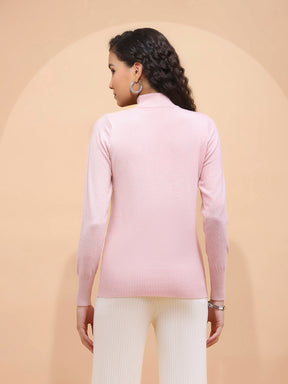Pink Silver Turtle Neck Skivvy Top