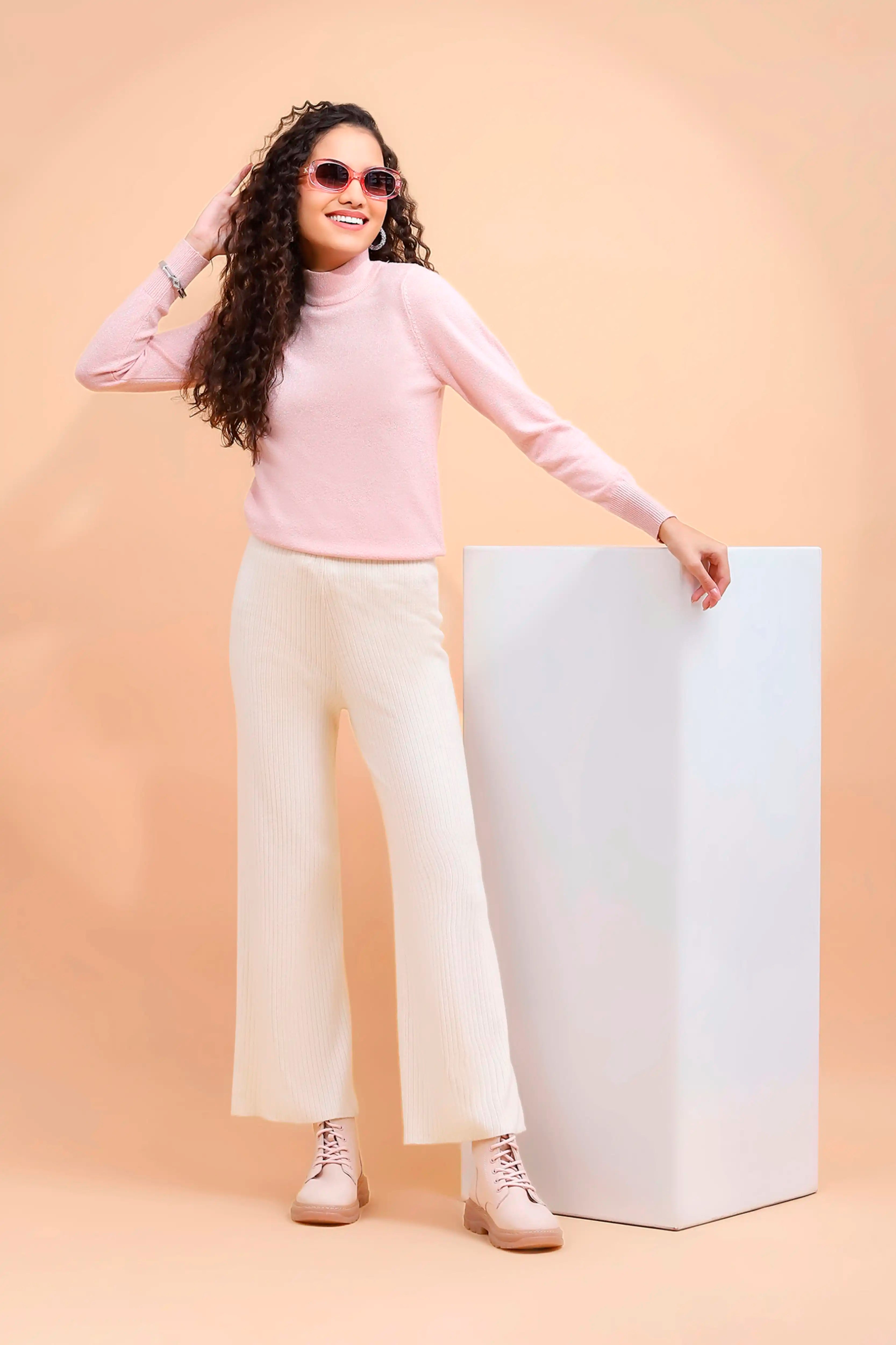 Pink Silver Turtle Neck Skivvy Top - Global Republic