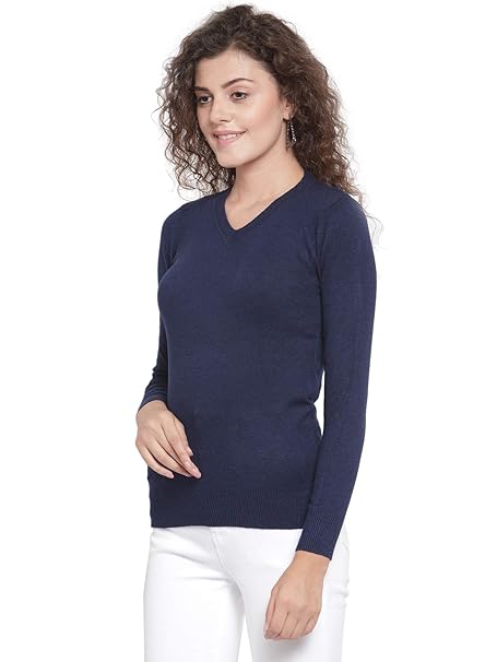 Navy Blue V-Neck Slim Fit Pullover