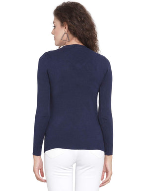 Navy Blue V-Neck Slim Fit Pullover