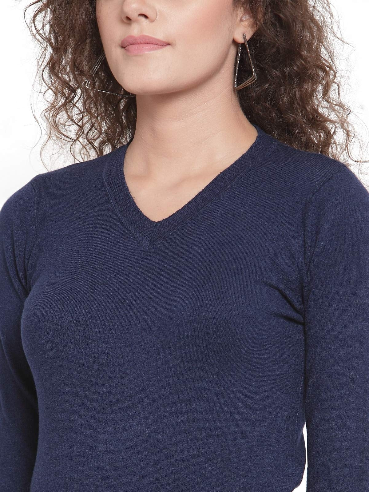 Navy Blue V-Neck Slim Fit Pullover