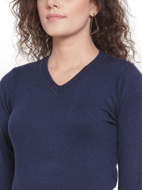 Navy Blue V-Neck Slim Fit Pullover