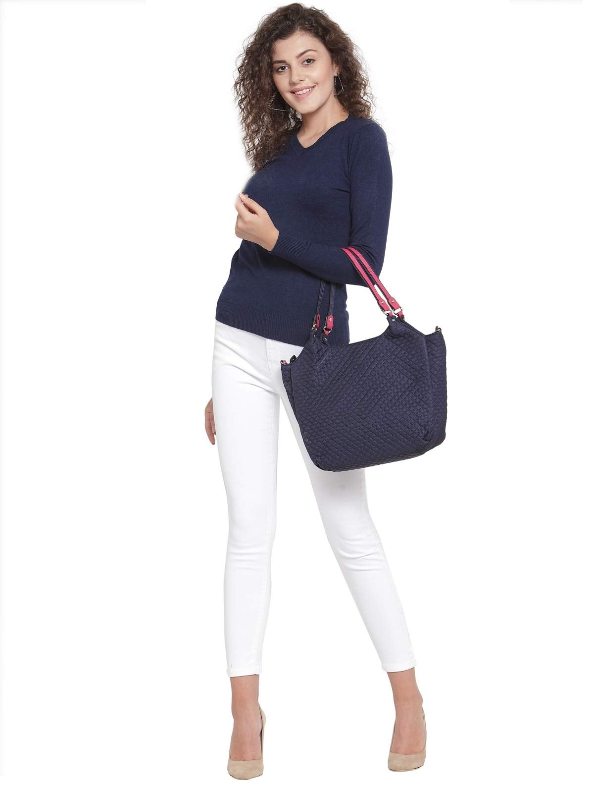 Navy Blue V-Neck Slim Fit Pullover