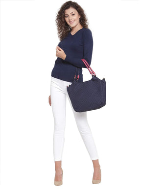 Navy Blue V-Neck Slim Fit Pullover