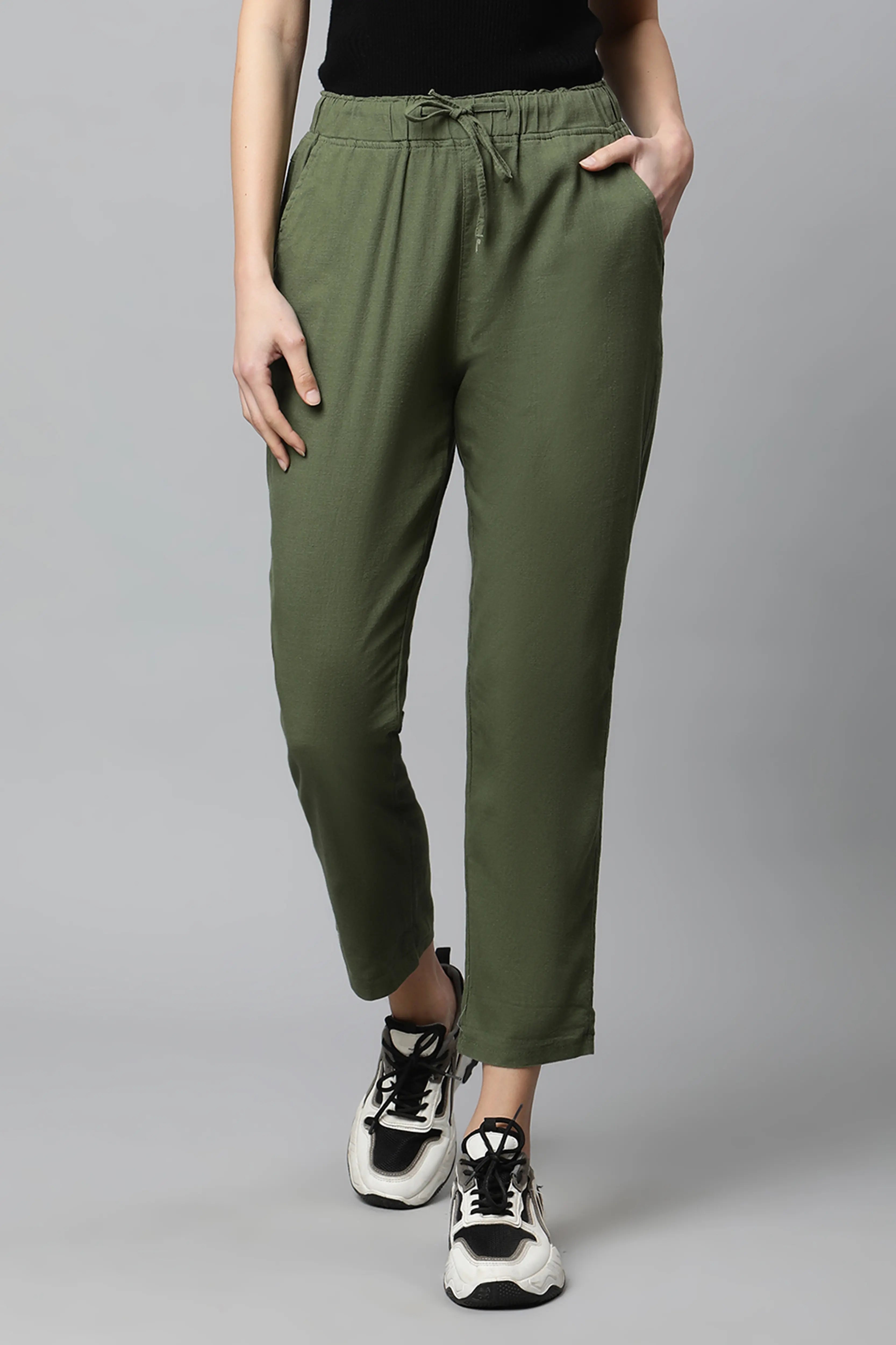 Olive Regular Fit Cotton Lower