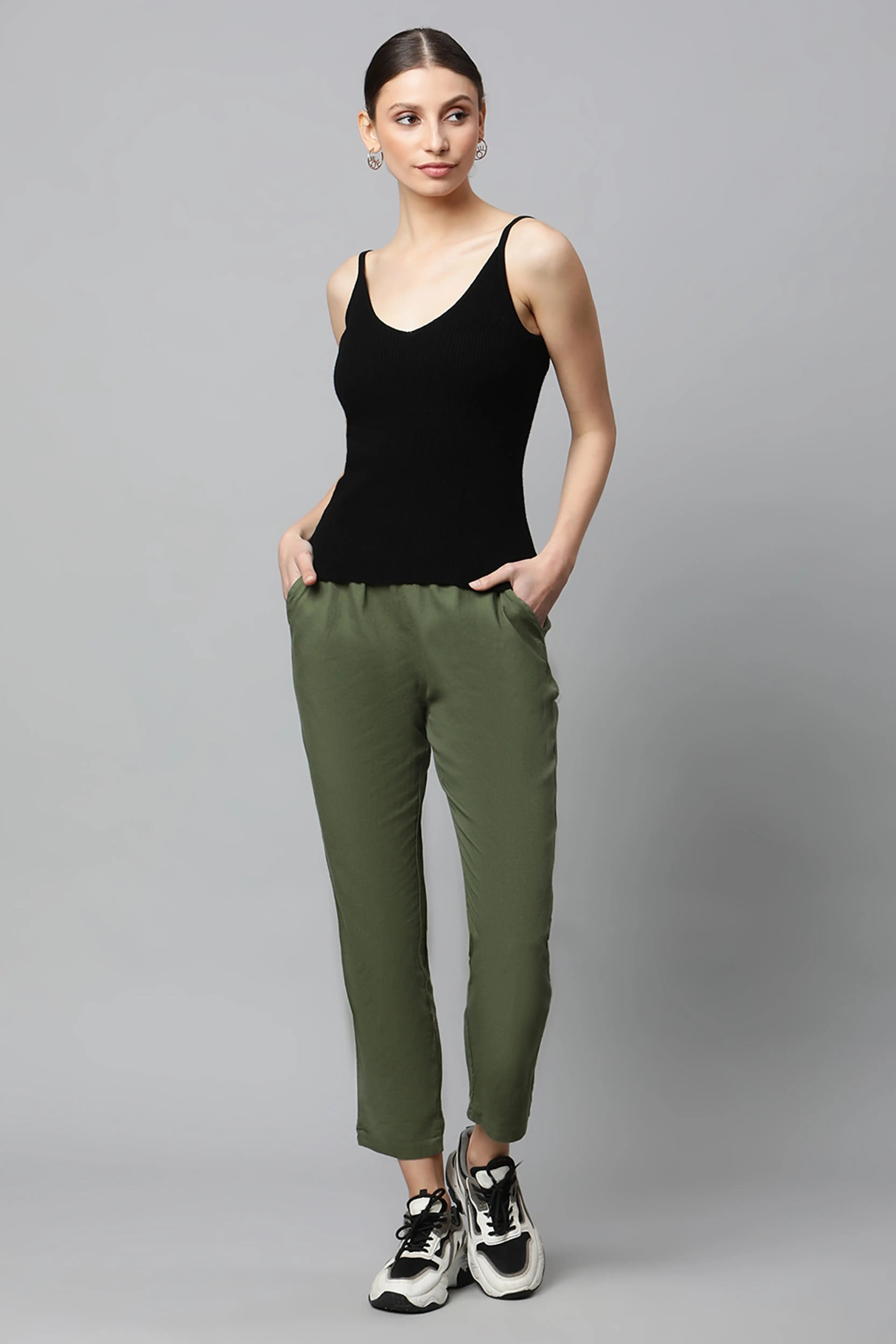 Olive Regular Fit Cotton Lower