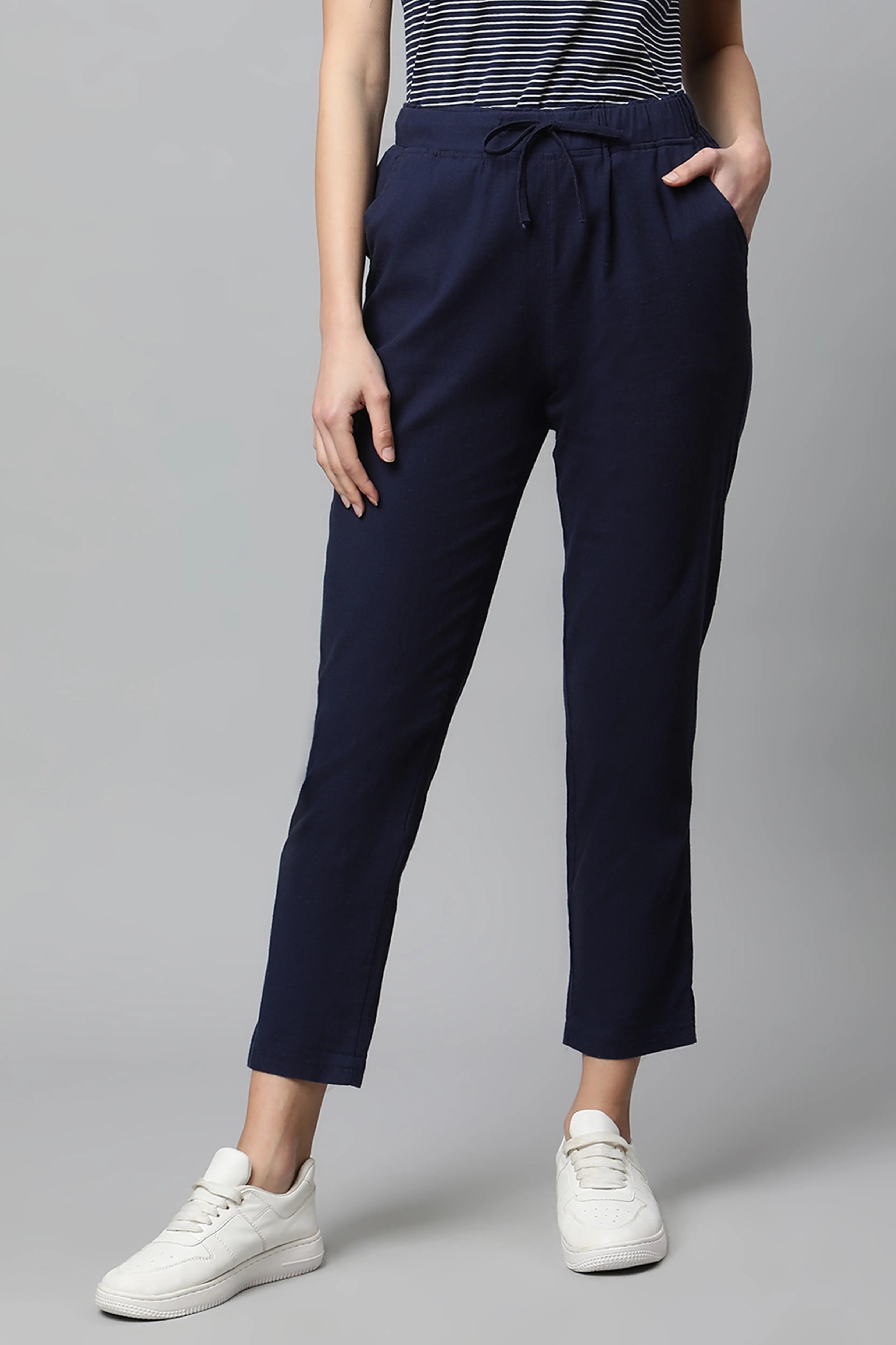 Navy Blue Cotton Regular Fit Lower - Global Republic