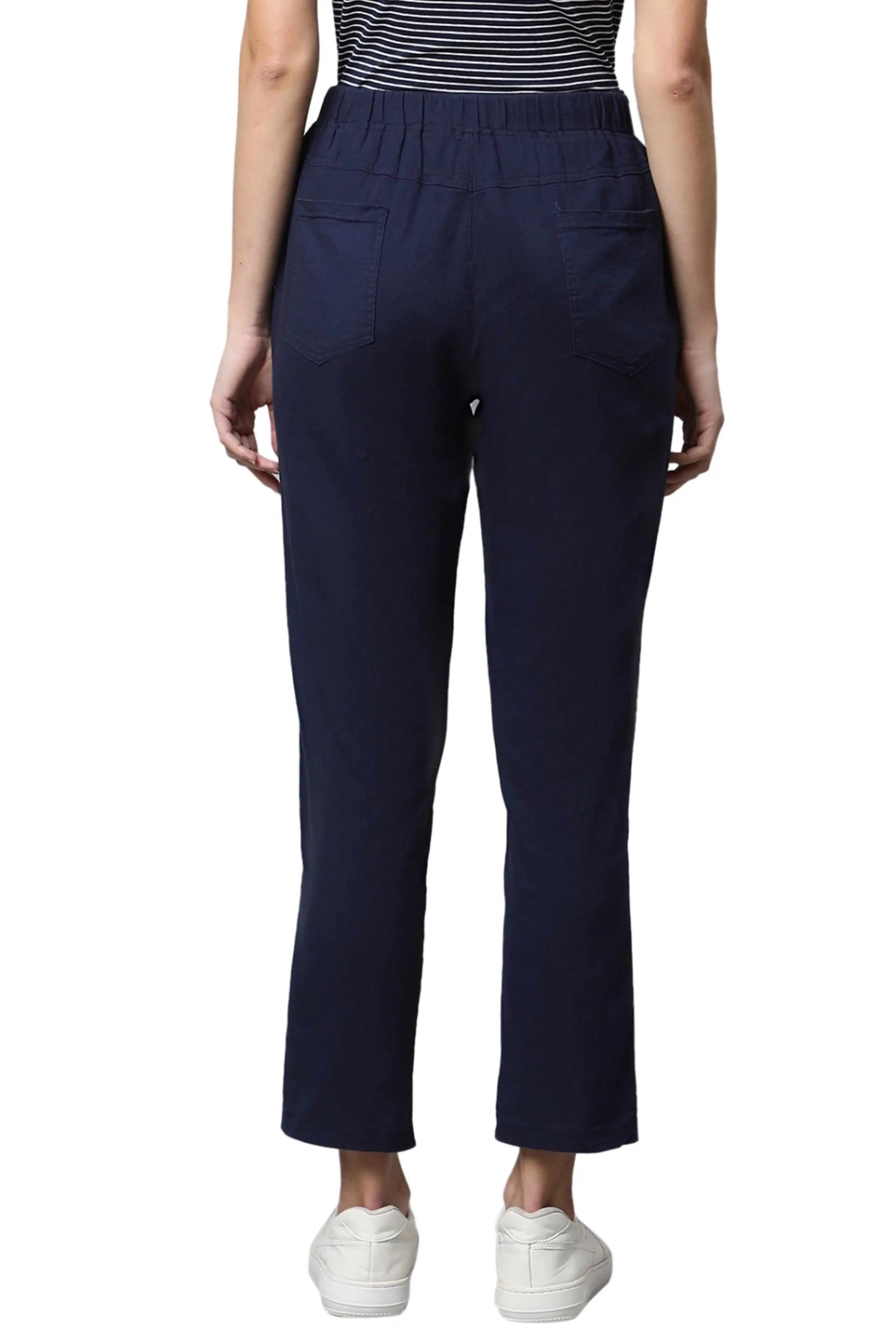 Navy Blue Cotton Regular Fit Lower