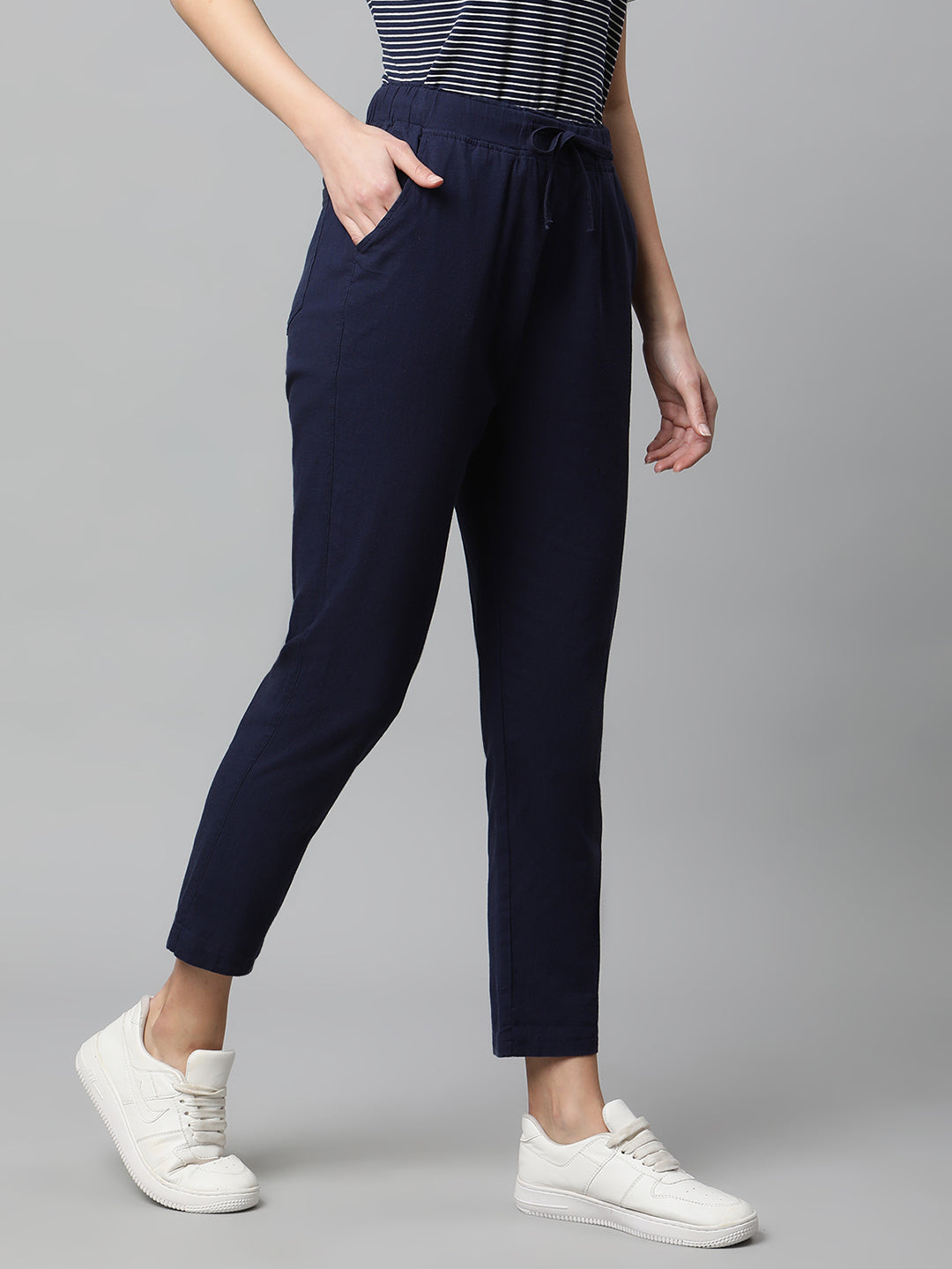 Navy Blue Cotton Regular Fit Lower - Global Republic