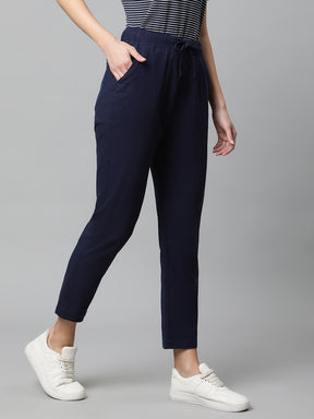 Navy Blue Cotton Regular Fit Lower