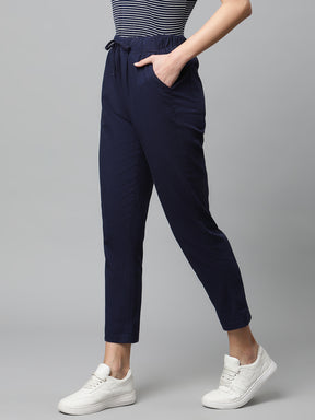 Navy Blue Cotton Regular Fit Lower