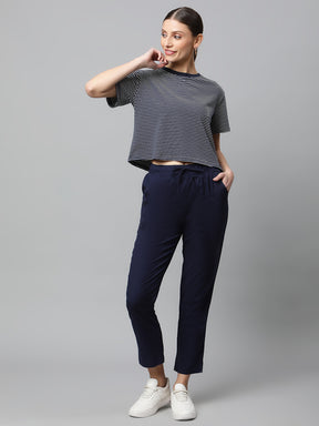 Navy Blue Cotton Regular Fit Lower