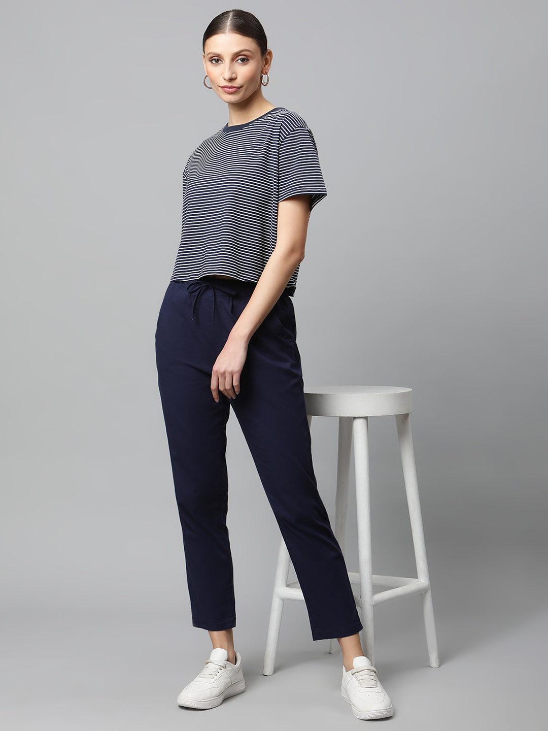 Navy Blue Cotton Regular Fit Lower