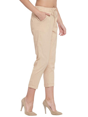 Beige Ankle Length Cotton Lower