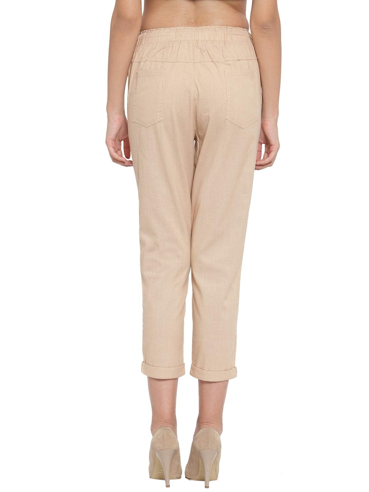 Beige Ankle Length Cotton Lower