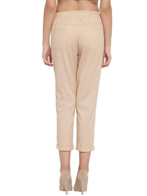 Beige Ankle Length Cotton Lower