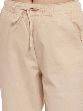 Beige Ankle Length Cotton Lower