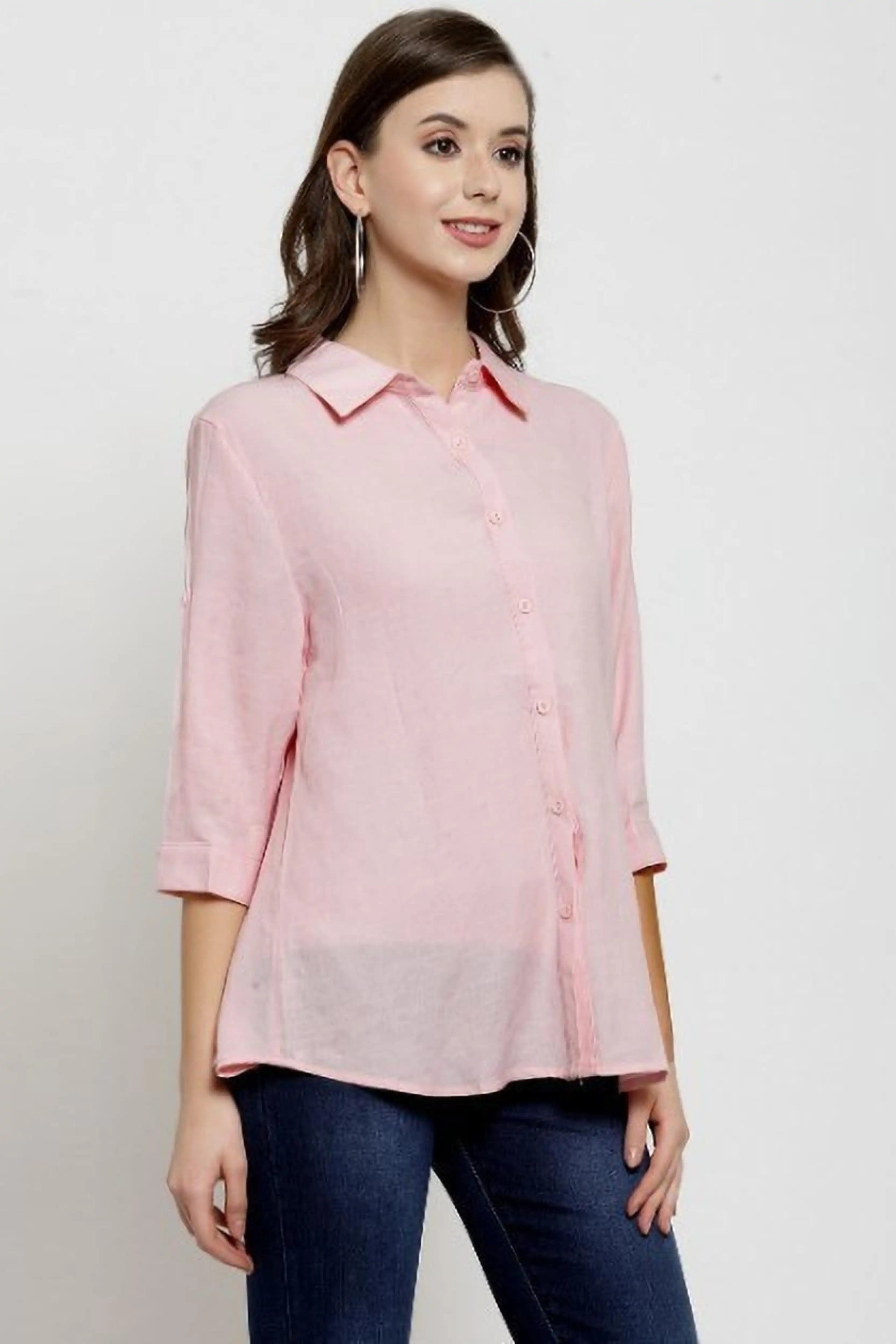 Women Pink Loose Fit Cotton Shirt