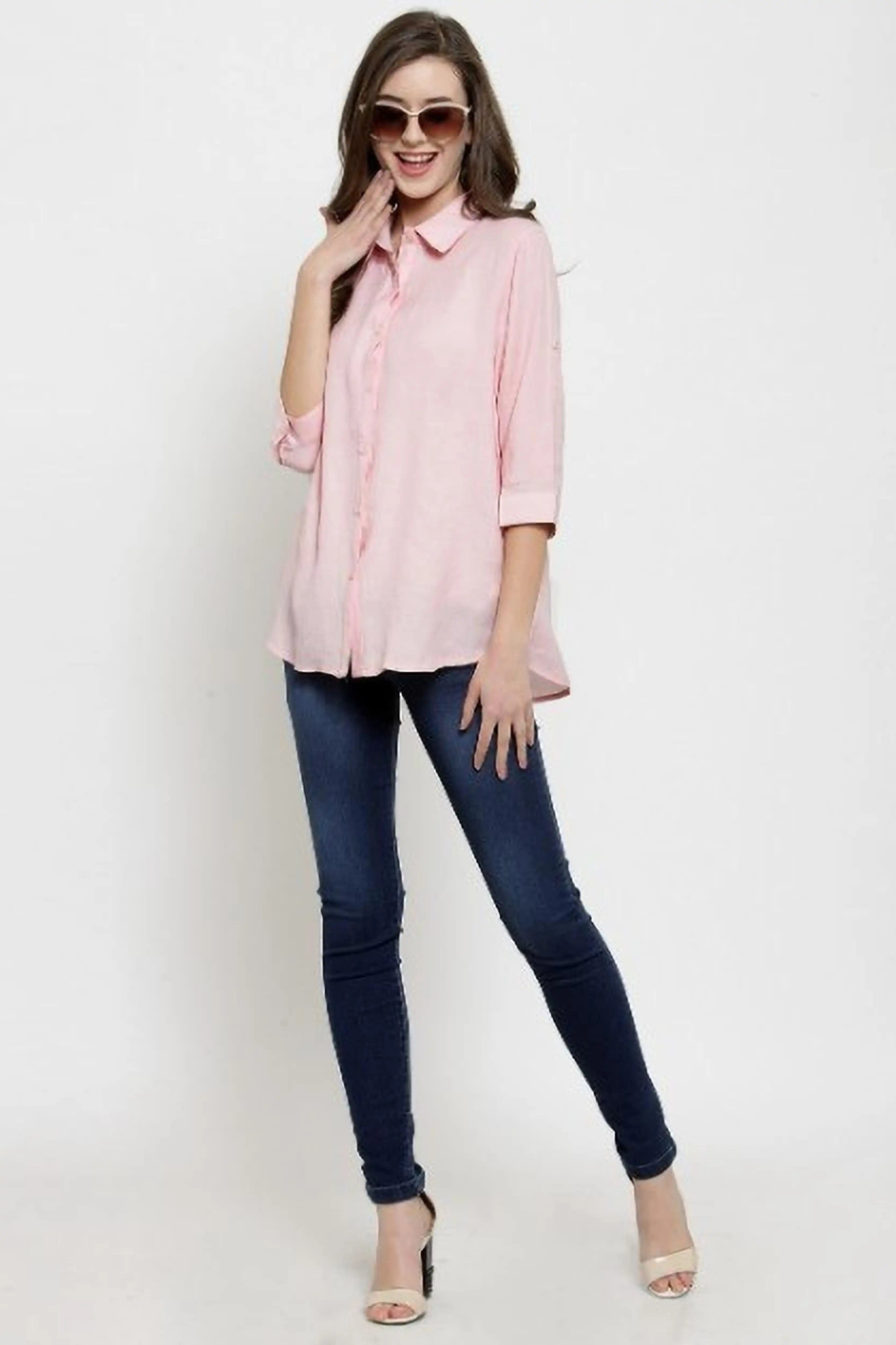 Women Pink Loose Fit Cotton Shirt