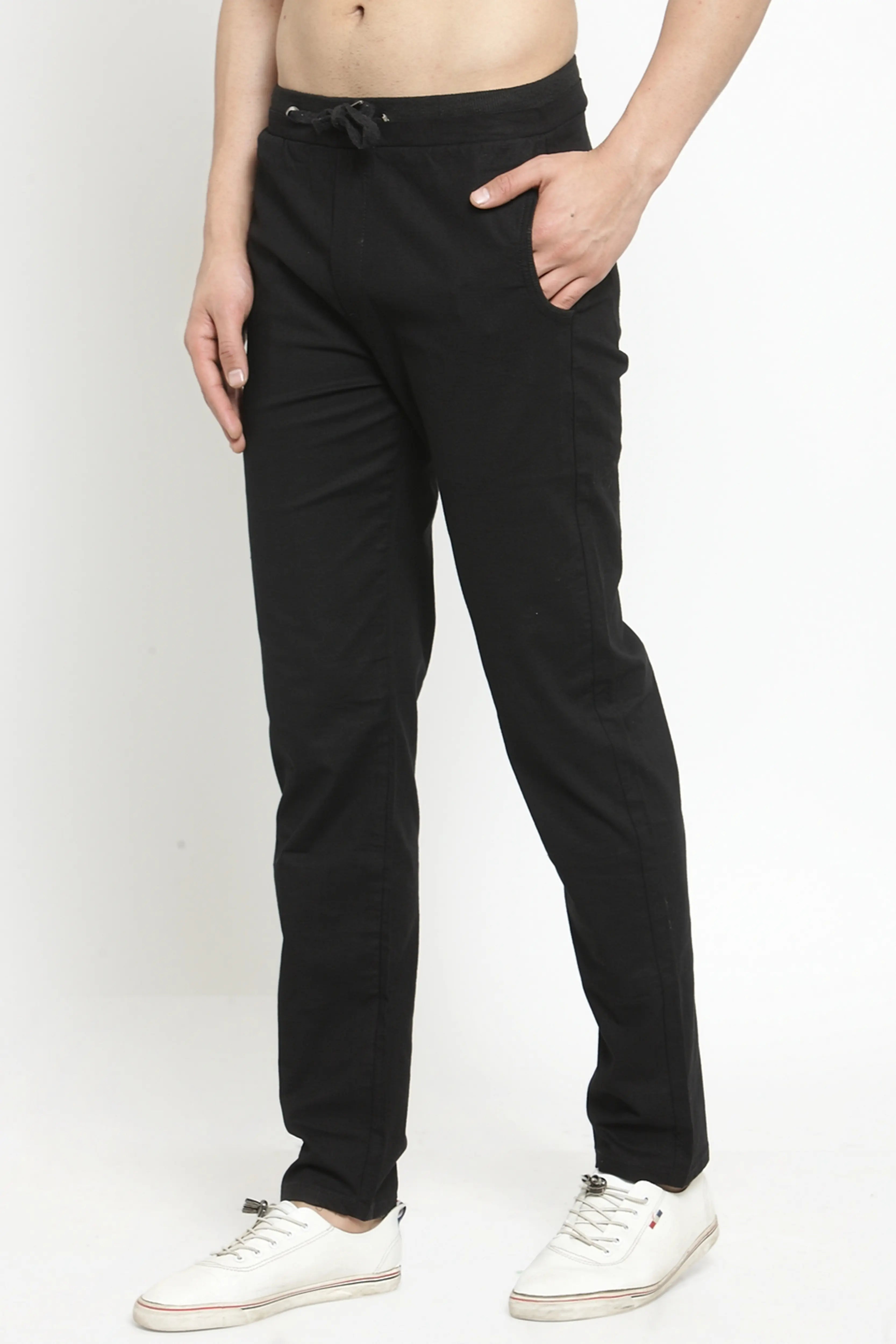 Black Solid Cotton Linen Lower - Global Republic